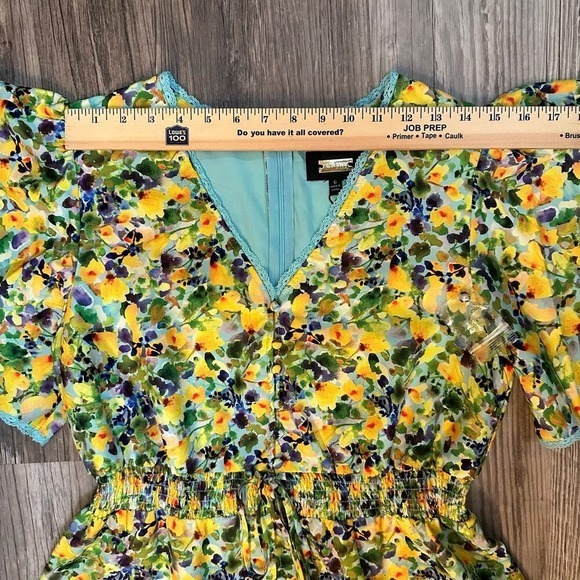 NWT Alexia Admor Maxi Slit Dress Flutter Sleeve Yellow Teal Floral Women's Sz 6 - Picture 5 of 12
